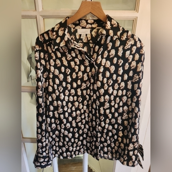 Topshop retro design button down, black size 6 blouse - Picture 1 of 5